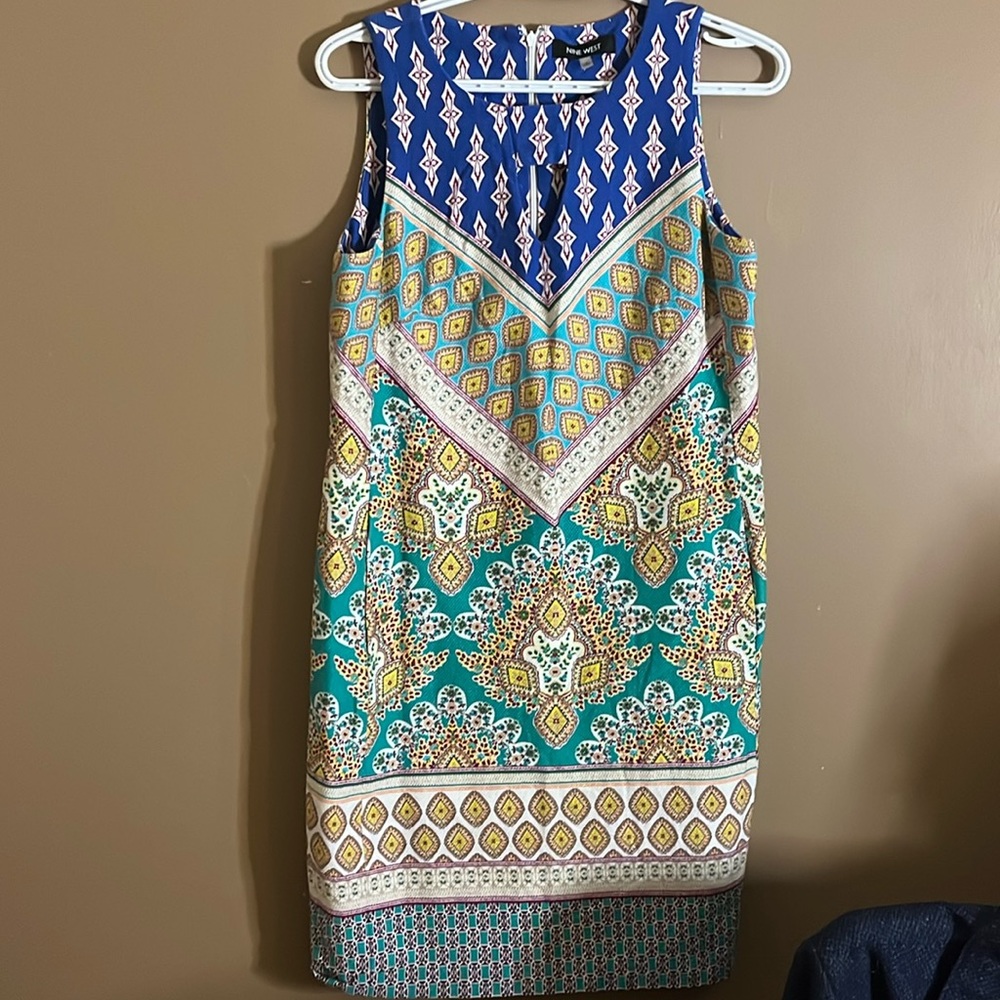 😄Linen dress midi colourful pattern